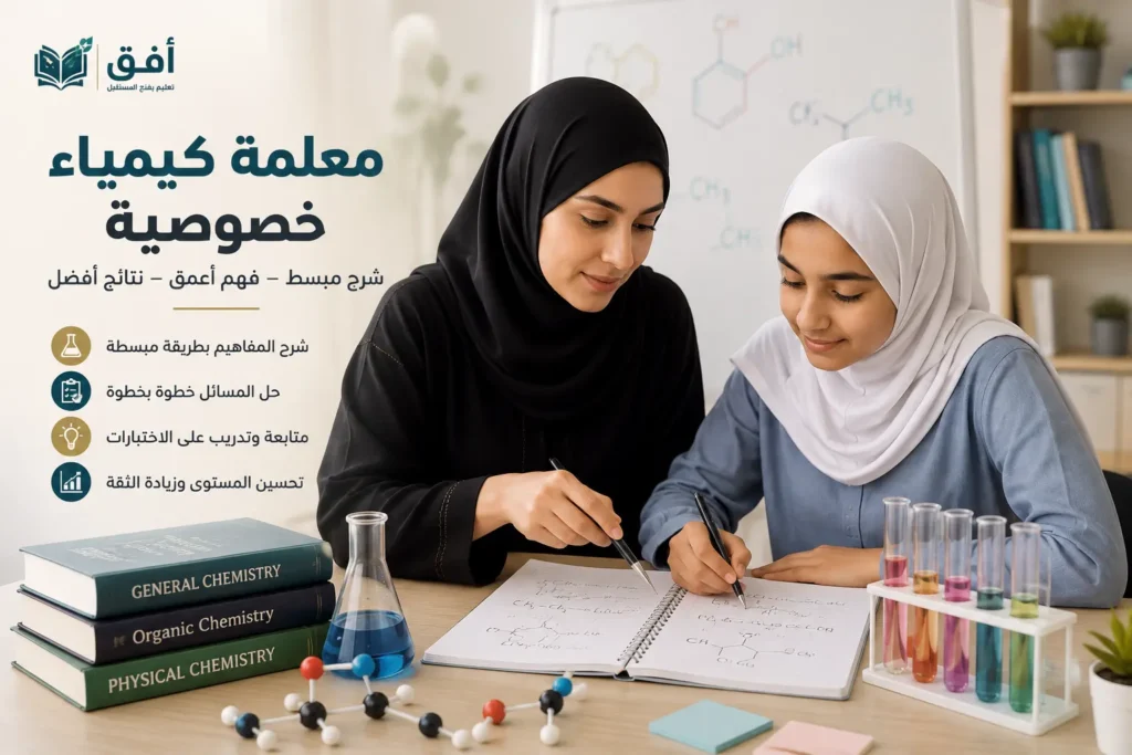 معلمة كيمياء خصوصية تشرح للطالبة المعادلات الكيميائية