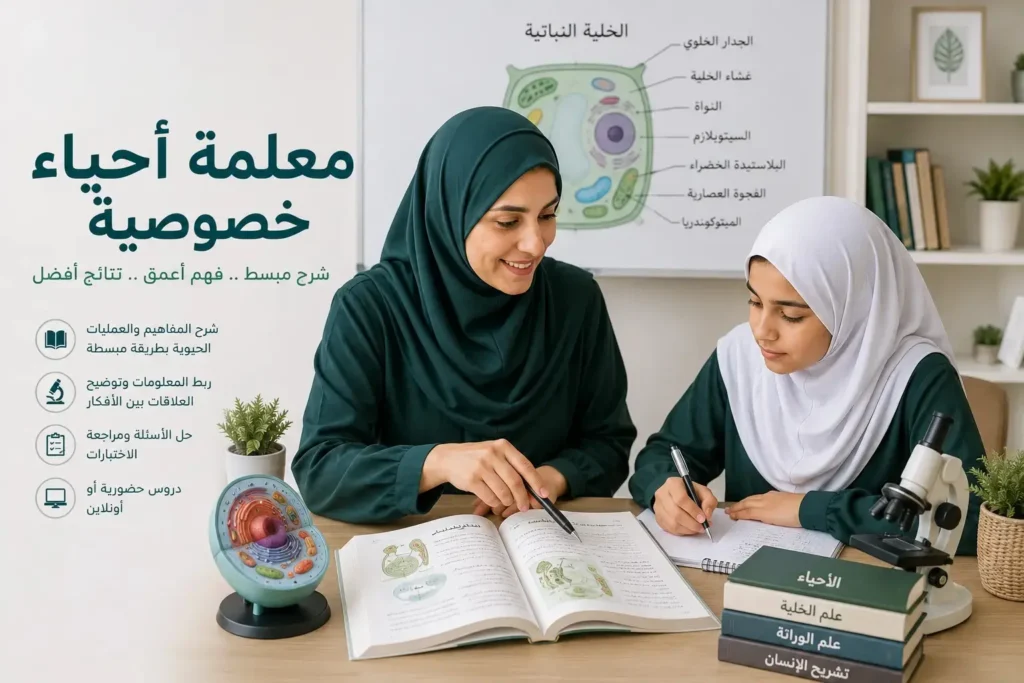 معلمة أحياء خصوصية تشرح للطالبة مادة الأحياء