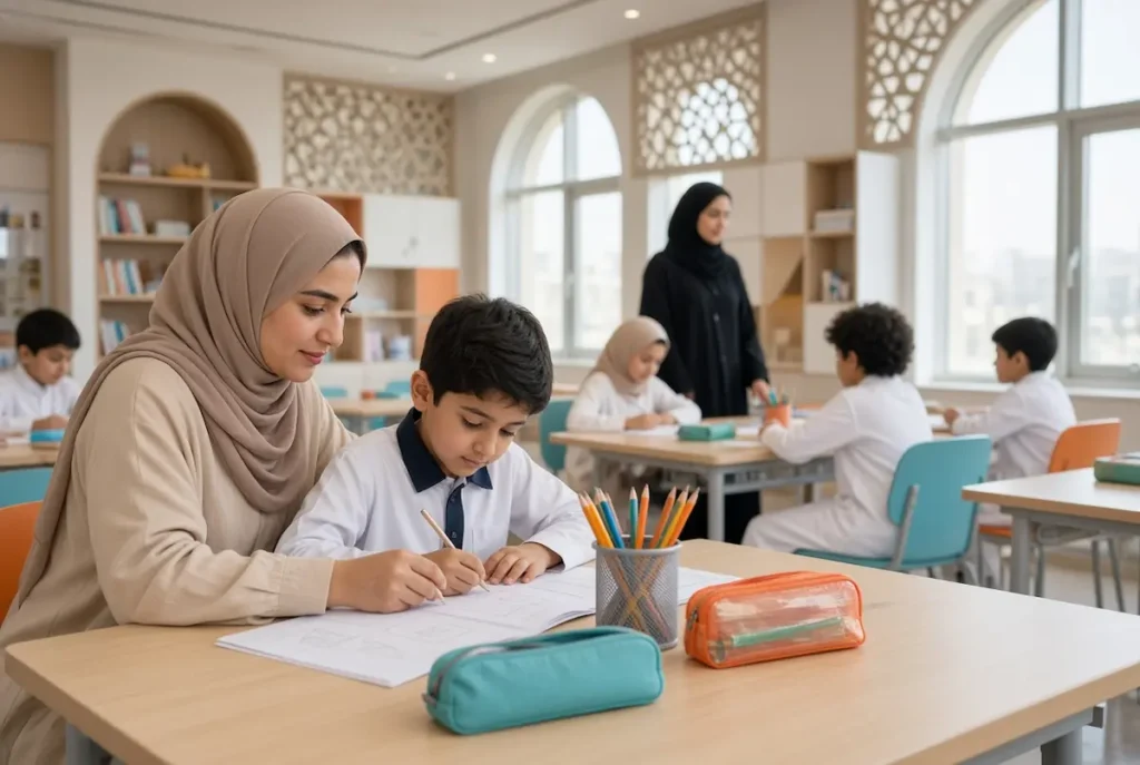 معلمين ومعلمات خصوصي في نجران يتابعان شرح المناهج الدراسية مع الطلاب