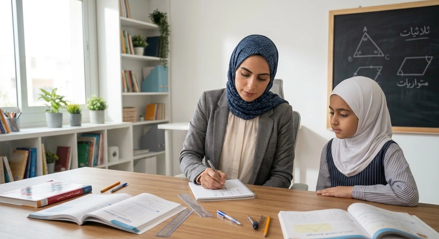 معلمة رياضيات خصوصي تشرح المفاهيم الجبرية والهندسية في منصة افق